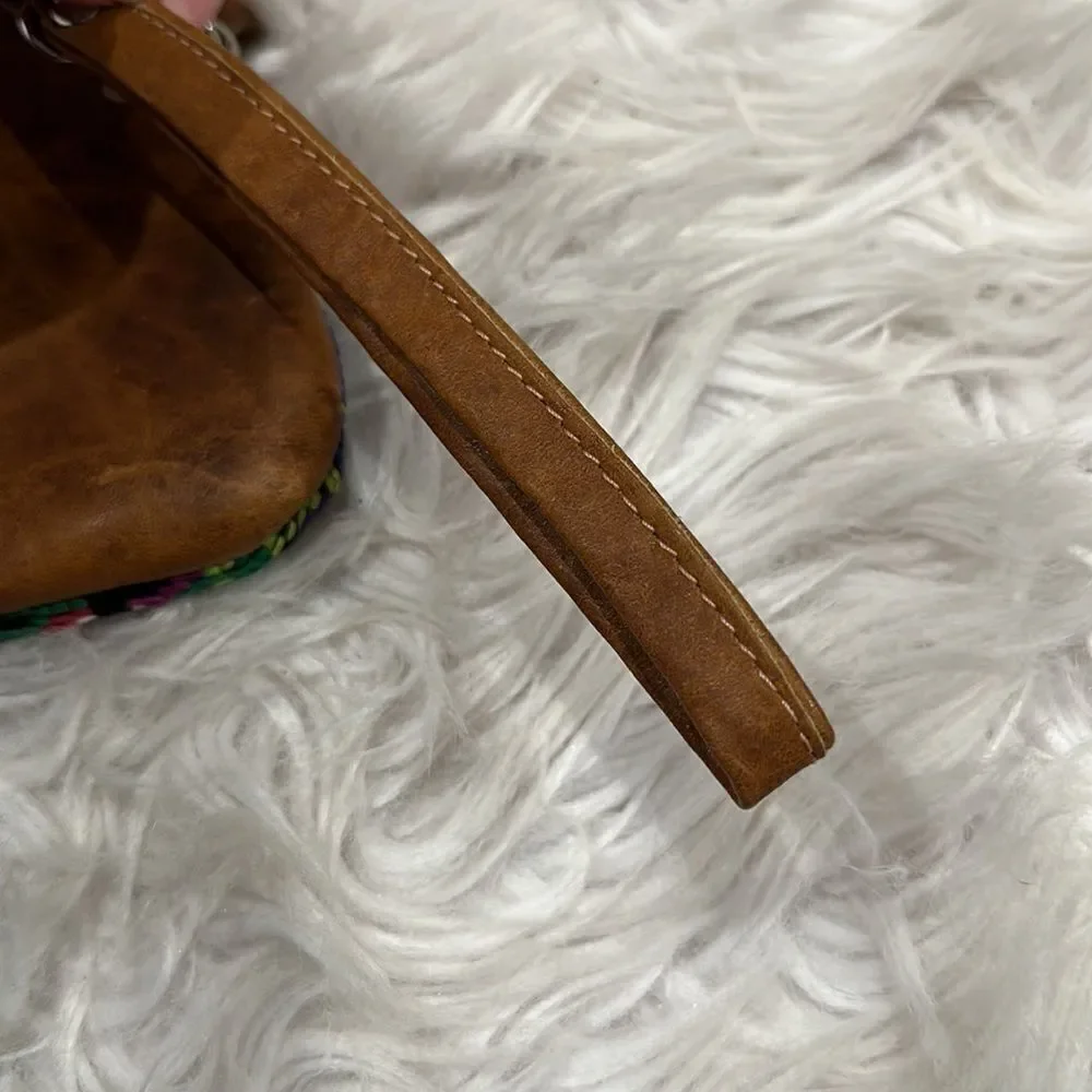 Sabra & Sand Huipile and Leather Floral Tasseled Wristlet